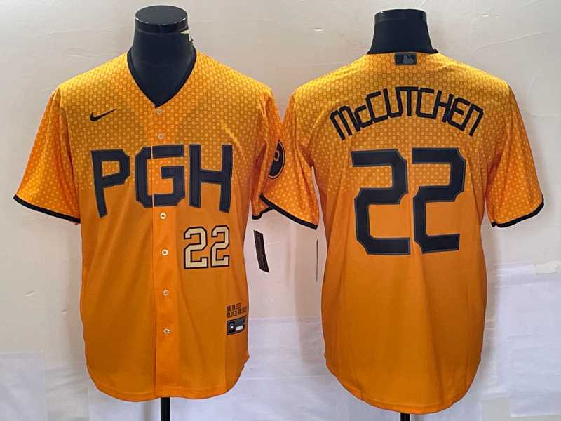 Men's Pittsburgh Pirates #22 Andrew McCutchen Number Gold 2023 City Connect Stitched Jersey